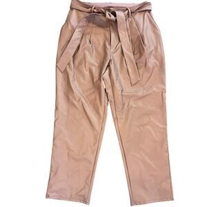Express Tan brown faux leather fleece lined belted pants womens Medium NEW